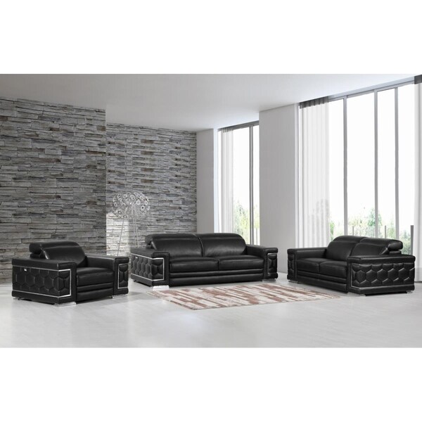 Gfancy Fixtures 114 in. Sturdy Black Leather Sofa Set - GF3092239