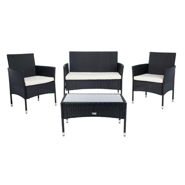Safavieh Abdul Living Set; Black Frame & White Cushion - PAT7504A