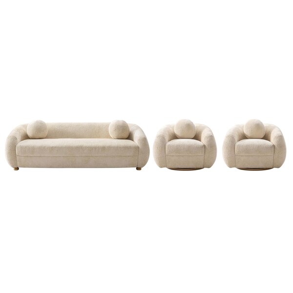 Manhattan Comfort Tribeca Sofa and Accent Chairs in Cream, 3PK - 3-ACSF16-CR