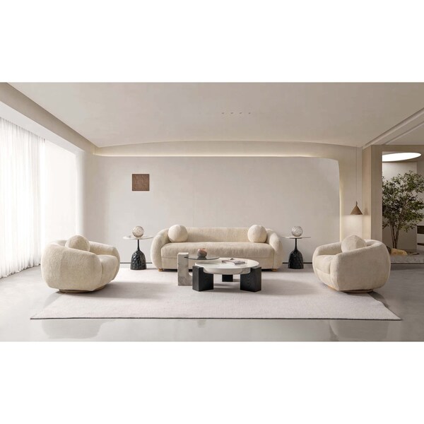 Manhattan Comfort Tribeca Sofa and Accent Chairs in Cream, 3PK - 3-ACSF16-CR
