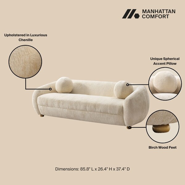 Manhattan Comfort Tribeca Sofa and Accent Chairs in Cream, 3PK - 3-ACSF16-CR