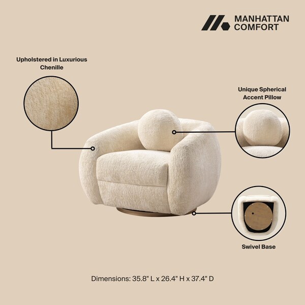 Manhattan Comfort Tribeca Sofa and Accent Chairs in Cream, 3PK - 3-ACSF16-CR