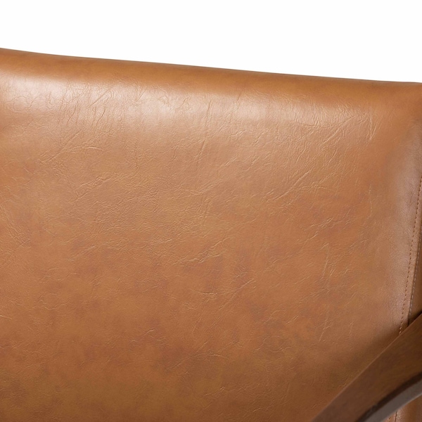 Baxton Studio Bianca Mid-Century Modern Wood and Tan Faux Leather 2-Piece Lounge chair and Ottoman Set - 190-11392-11484-ZORO
