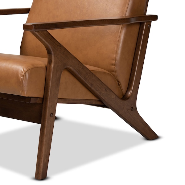 Baxton Studio Bianca Mid-Century Modern Wood and Tan Faux Leather 2-Piece Lounge chair and Ottoman Set - 190-11392-11484-ZORO