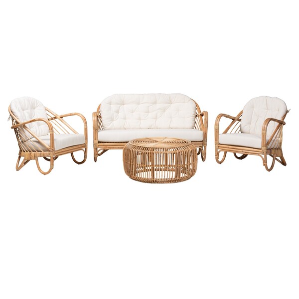 Baxton Studio Aliane Modern Bohemian Natural Brown Antique Rattan 4Piece Living Room Set - 219-12700-12701-12702-ZORO
