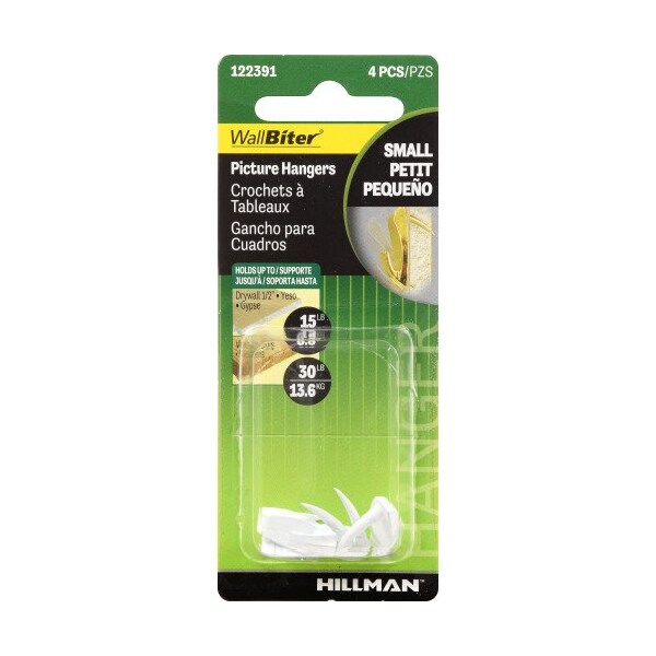 Hillman HILLMAN WallBiter White Small Picture Hook 30 lb 4 pk - 122391