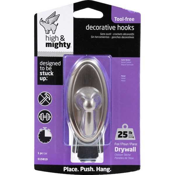 High & Mighty HILLMAN 3.5 in. L Satin Nickel Steel Oval Hook 25 lb. cap. 1 pk - 515819