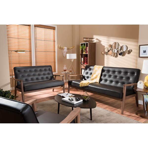 Baxton Studio Sorrento Brown Faux Leather Upholstered Wooden 3 Piece Living room Set - 122-6765-6768-6771