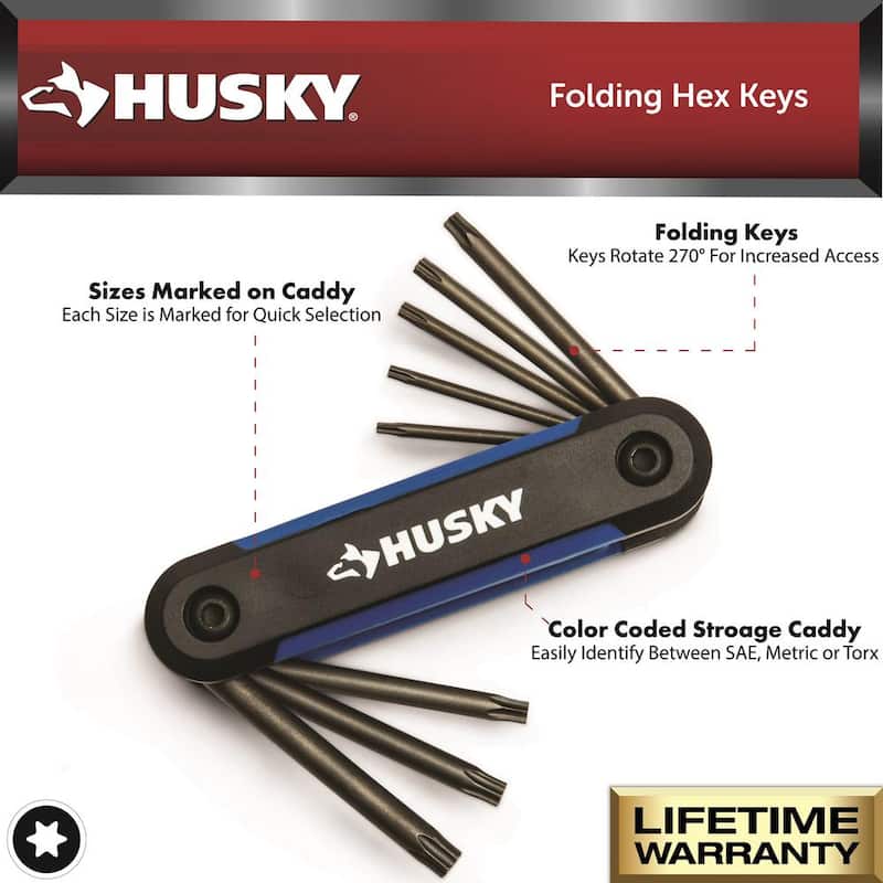 Juego de llaves hexagonales plegables Husky SAE/Métricas con juego de puntas Torx de bono (3 piezas) - HFHK3PCSET