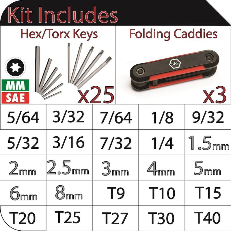 Juego de llaves hexagonales plegables Husky SAE/Métricas con juego de puntas Torx de bono (3 piezas) - HFHK3PCSET