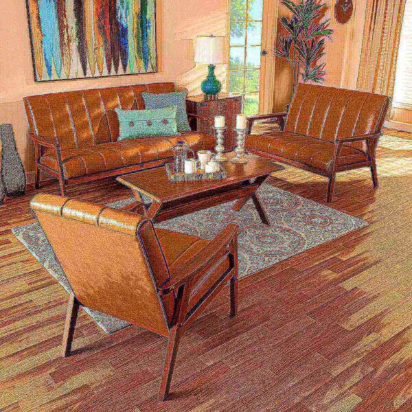 Baxton Studio Nikko Mid-century Modern Tan Faux Leather and Walnut Brown finished Wood 3-Piece Living Room Set - 175-10974-10975-10976-ZORO