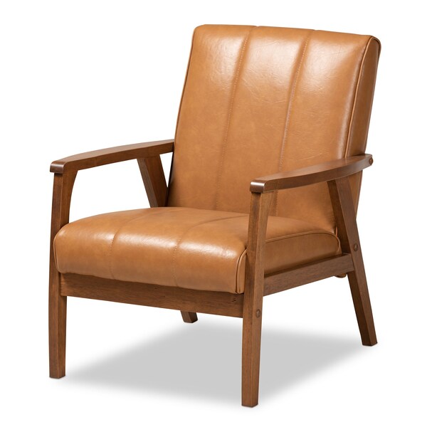 Baxton Studio Nikko Mid-century Modern Tan Faux Leather and Walnut Brown finished Wood 3-Piece Living Room Set - 175-10974-10975-10976-ZORO