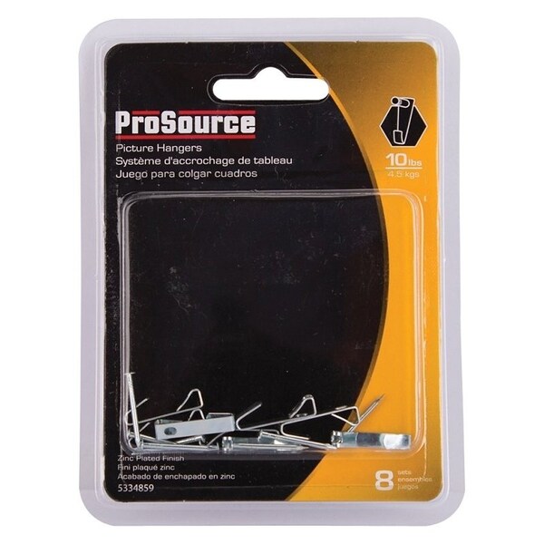 Prosource Picture Hanger, 10 lb, Steel, Zinc, Zinc, Nail-In Mounting - PH-121010-PS