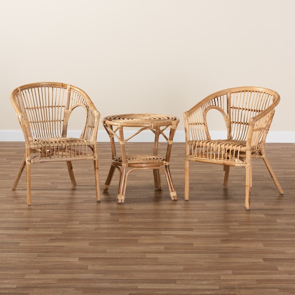 Baxton Studio Alleta Modern Bohemian Natural Brown Rattan 3-Piece Living Room Set - 210-12719-12720
