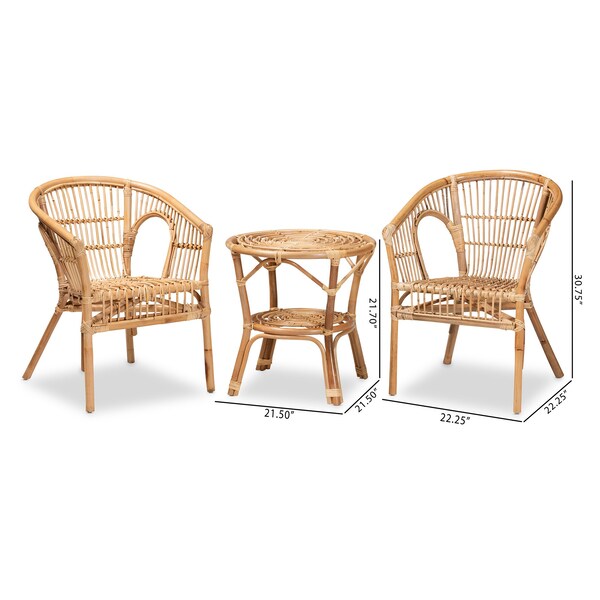 Baxton Studio Alleta Modern Bohemian Natural Brown Rattan 3-Piece Living Room Set - 210-12719-12720