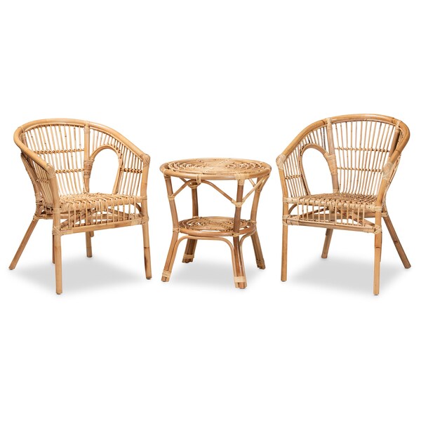 Baxton Studio Alleta Modern Bohemian Natural Brown Rattan 3-Piece Living Room Set - 210-12719-12720