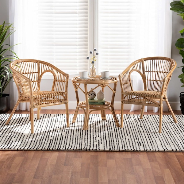 Baxton Studio Alleta Modern Bohemian Natural Brown Rattan 3-Piece Living Room Set - 210-12719-12720