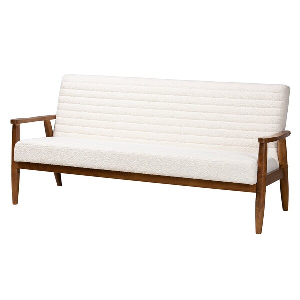 Baxton Studio Stratton Mid-Century Modern Cream Boucle and Walnut Brown Finished Wood 3-Piece Living Room Set - 228-12960-12961-12962-ZORO