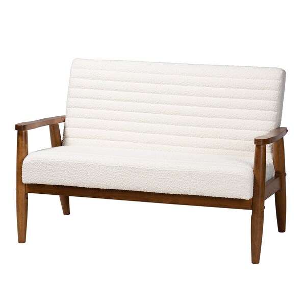Baxton Studio Stratton Mid-Century Modern Cream Boucle and Walnut Brown Finished Wood 3-Piece Living Room Set - 228-12960-12961-12962-ZORO