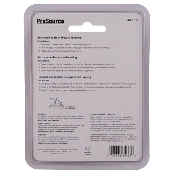 Prosource Frame Hanger, 4.5 lb, Steel, Zinc, Zinc, Nail-In Mounting - PH-121140-PS