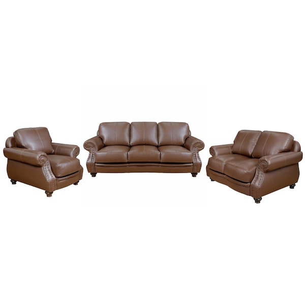 Fine-Line Charleston Top Grain Leather Living Room Set Chestnut Brown - 3 Piece - FI3196371