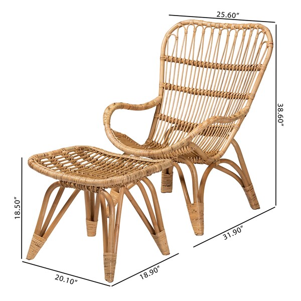 Baxton Studio Earvin Modern Bohemian Natural Brown Rattan 2Piece Armchair and Footstool Set - 224-12707-12708-ZORO