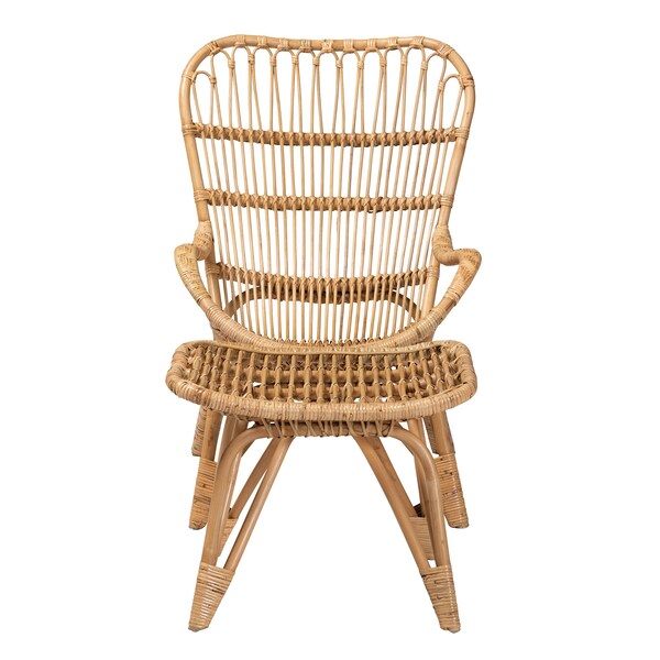 Baxton Studio Earvin Modern Bohemian Natural Brown Rattan 2Piece Armchair and Footstool Set - 224-12707-12708-ZORO