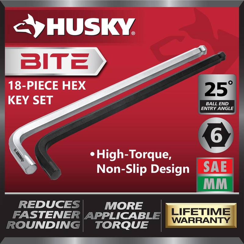 Juego de llaves hexagonales Husky BITE SAE/Métricas antideslizantes (18 piezas) - HBLAHK18