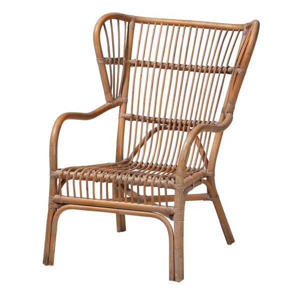 Baxton Studio Lamaria Modern Bohmenian Natural Brown Antique Rattan 2Piece Chair and Footstool Set - 219-12715-12716-ZORO