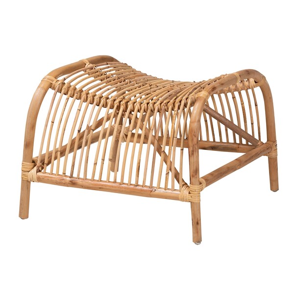 Baxton Studio Lamaria Modern Bohmenian Natural Brown Antique Rattan 2Piece Chair and Footstool Set - 219-12715-12716-ZORO