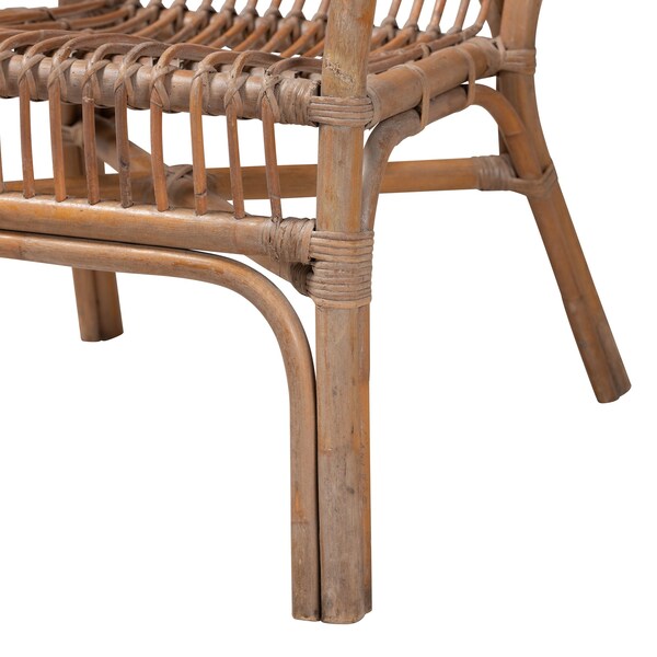 Baxton Studio Lamaria Modern Bohmenian Natural Brown Antique Rattan 2Piece Chair and Footstool Set - 219-12715-12716-ZORO
