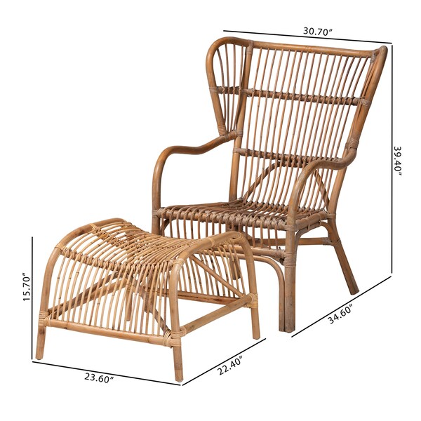 Baxton Studio Lamaria Modern Bohmenian Natural Brown Antique Rattan 2Piece Chair and Footstool Set - 219-12715-12716-ZORO