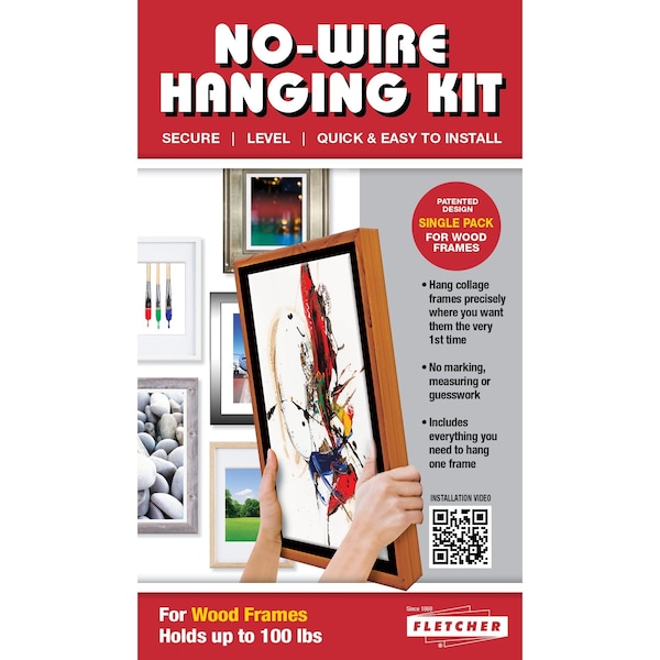 Fletcher-Terry Fletcher No-Wire Hanging Kit, Hang Wall Art up to 100 Pounds, 5PC, Heavy Duty - 143009226