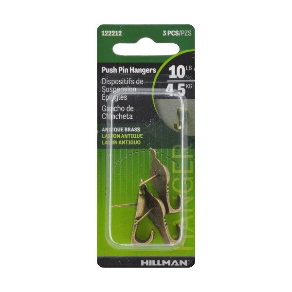 Hillman HILLMAN Antique Brass Gold Push Pin Picture Hook 10 lb 3 pk - 122212