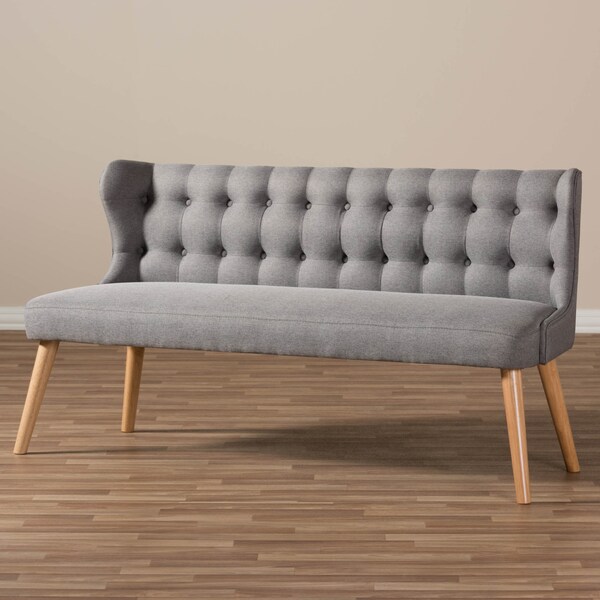 Baxton Studio Melody Grey and Natural Wood Finishing 3-Seater Settee Bench - 131-7103