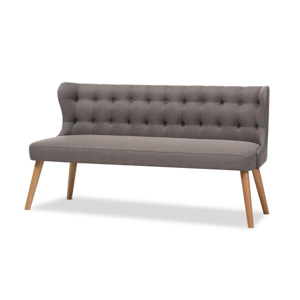 Baxton Studio Melody Grey and Natural Wood Finishing 3-Seater Settee Bench - 131-7103