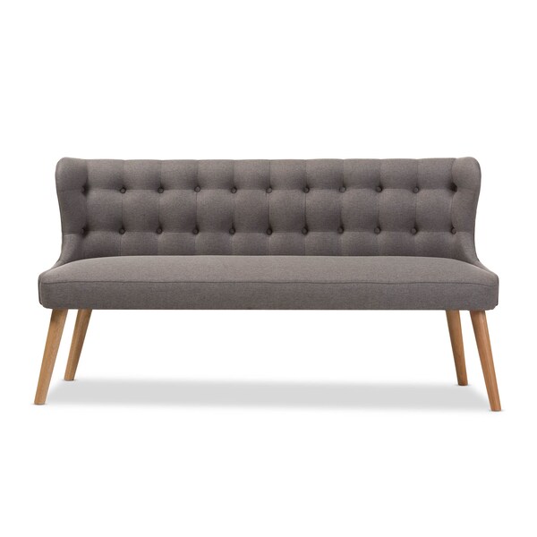 Baxton Studio Melody Grey and Natural Wood Finishing 3-Seater Settee Bench - 131-7103