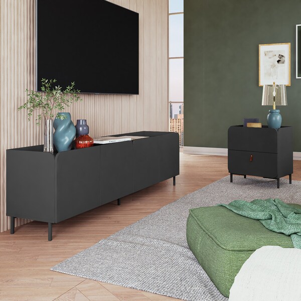 Manhattan Comfort Bogardus 2-Piece TV Stand Living Room Set in Black - 2-3192AMC153