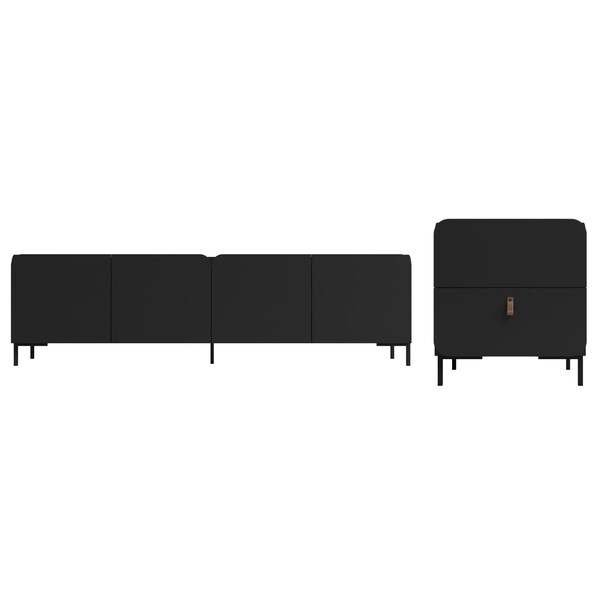 Manhattan Comfort Bogardus 2-Piece TV Stand Living Room Set in Black - 2-3192AMC153