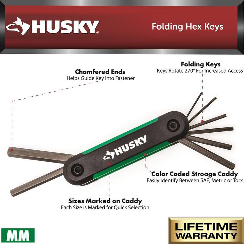Set de llaves hexagonales plegables mini Husky (9 piezas SAE, 8 piezas MM) - HMFHKSM17PCN-06