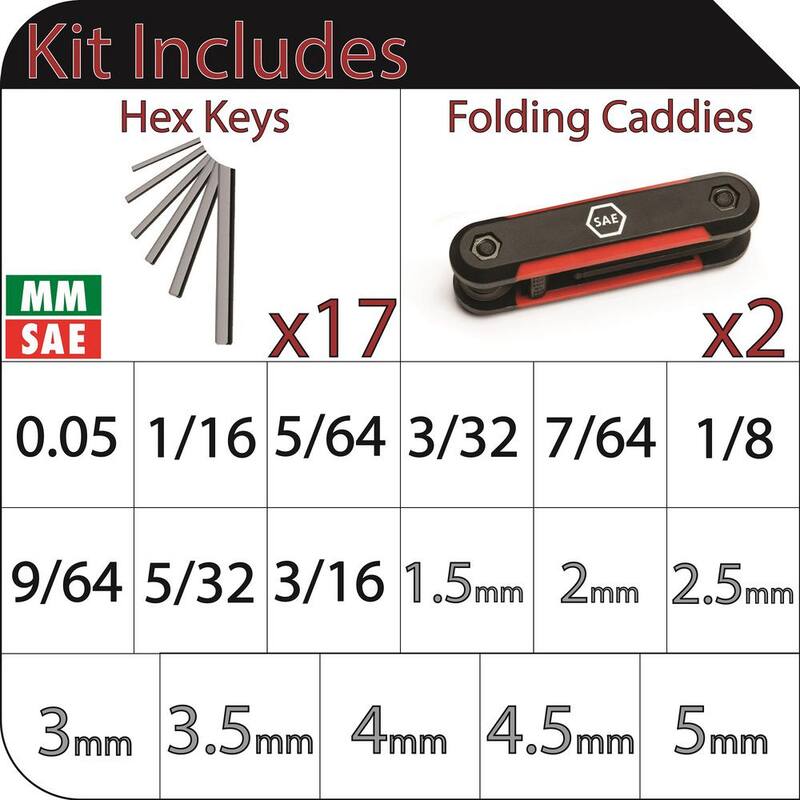 Set de llaves hexagonales plegables mini Husky (9 piezas SAE, 8 piezas MM) - HMFHKSM17PCN-06