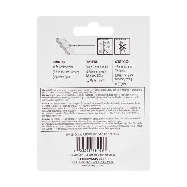 Hillman HILLMAN AnchorWire Steel-Plated Conventional Picture Hanging Set 5 lb 5 pk - 121123