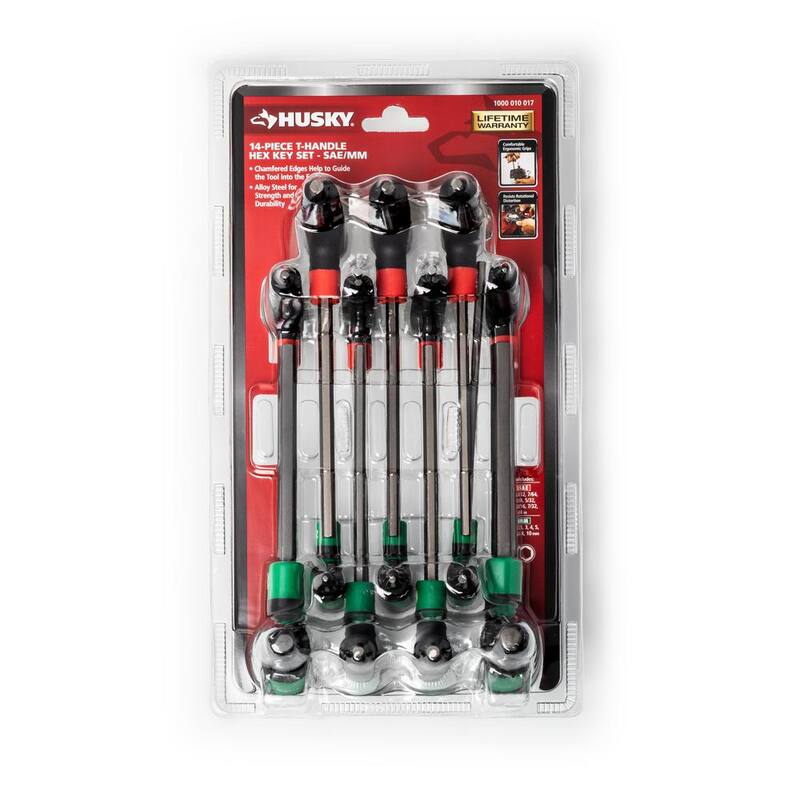 Set de llaves hexagonales Husky de 14 piezas con mango en T en medidas estándar SAE y métricas - HTHKSM14PCN