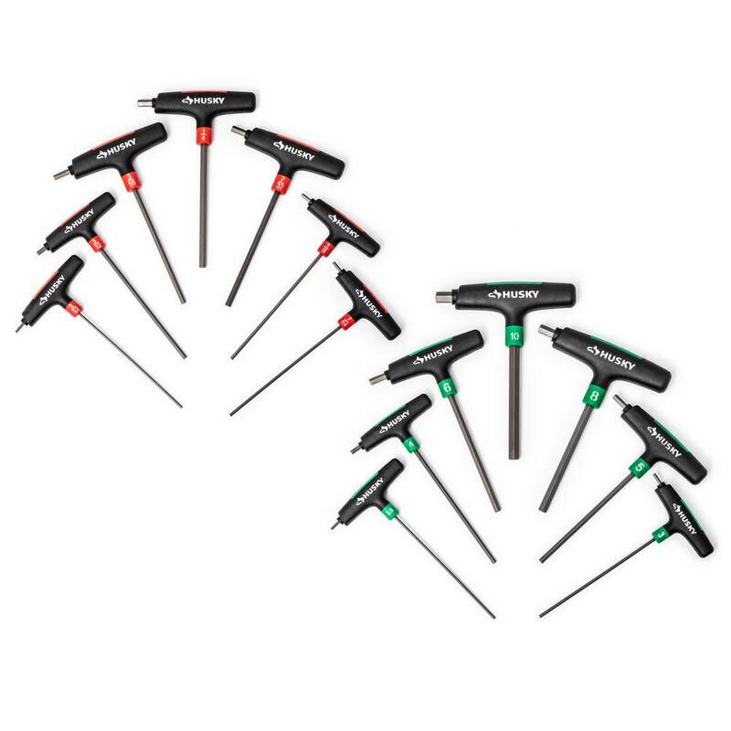 Set de llaves hexagonales Husky de 14 piezas con mango en T en medidas estándar SAE y métricas - HTHKSM14PCN