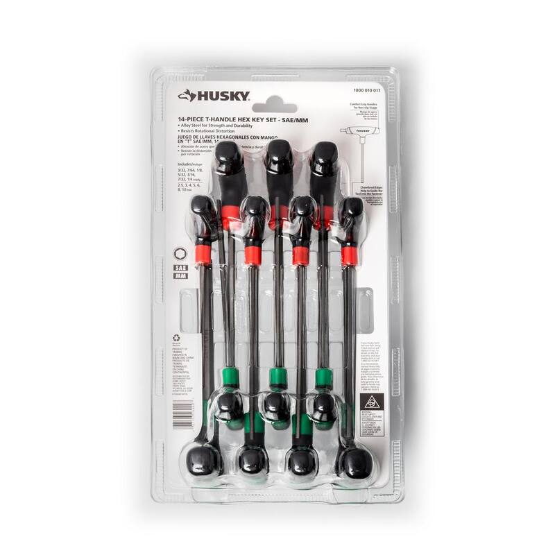 Set de llaves hexagonales Husky de 14 piezas con mango en T en medidas estándar SAE y métricas - HTHKSM14PCN