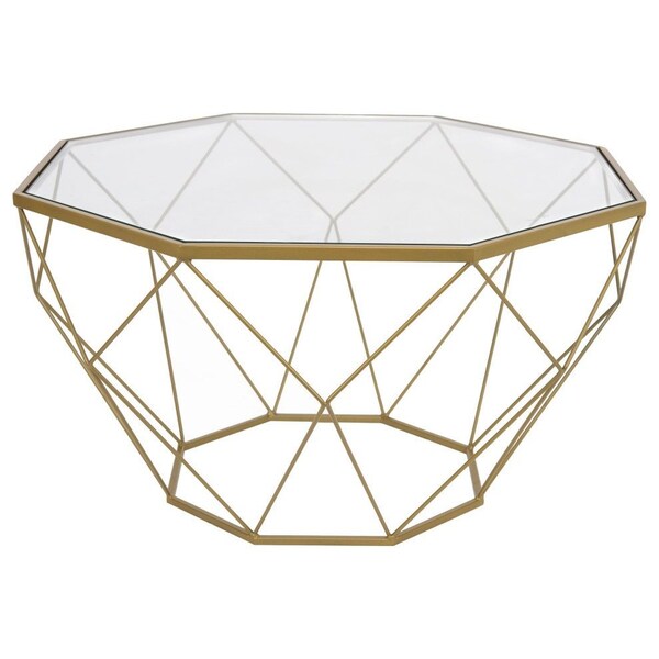 Leisuremod Jefferson Leather Armchair, Gold Frame and Large Octagon Coffee Table, Geometric Base, White - JAG29MD31W2-L