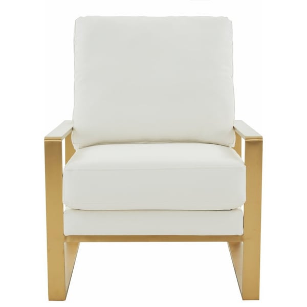 Leisuremod Jefferson Leather Armchair, Gold Frame and Large Octagon Coffee Table, Geometric Base, White - JAG29MD31W2-L