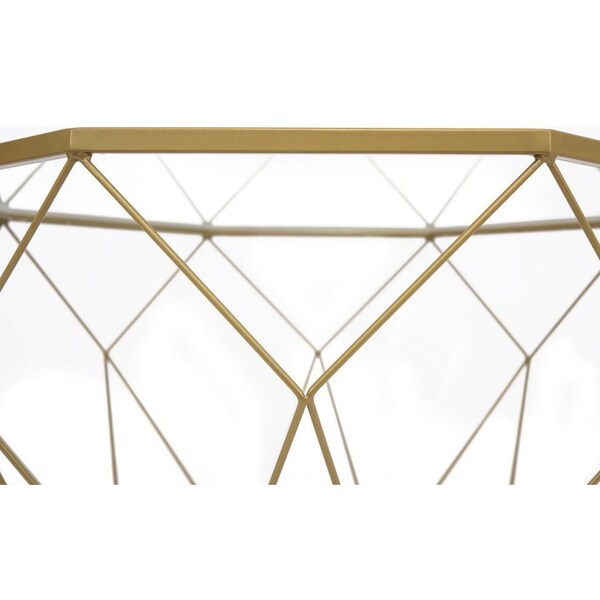 Leisuremod Jefferson Leather Armchair, Gold Frame and Large Octagon Coffee Table, Geometric Base, White - JAG29MD31W2-L
