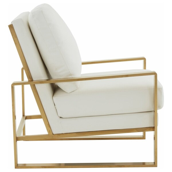 Leisuremod Jefferson Leather Armchair, Gold Frame and Large Octagon Coffee Table, Geometric Base, White - JAG29MD31W2-L