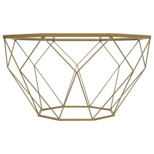Leisuremod Jefferson Leather Armchair, Gold Frame and Large Octagon Coffee Table, Geometric Base, White - JAG29MD31W2-L